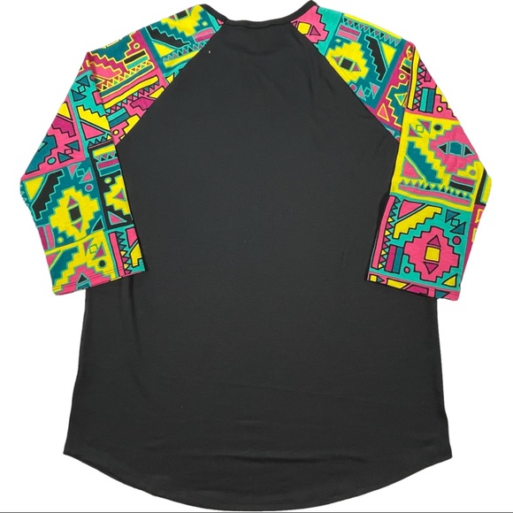 Lularoe size Xl black shirt, 3/4 sleeves with bright colorful Aztec designs EUC - Picture 5 of 9